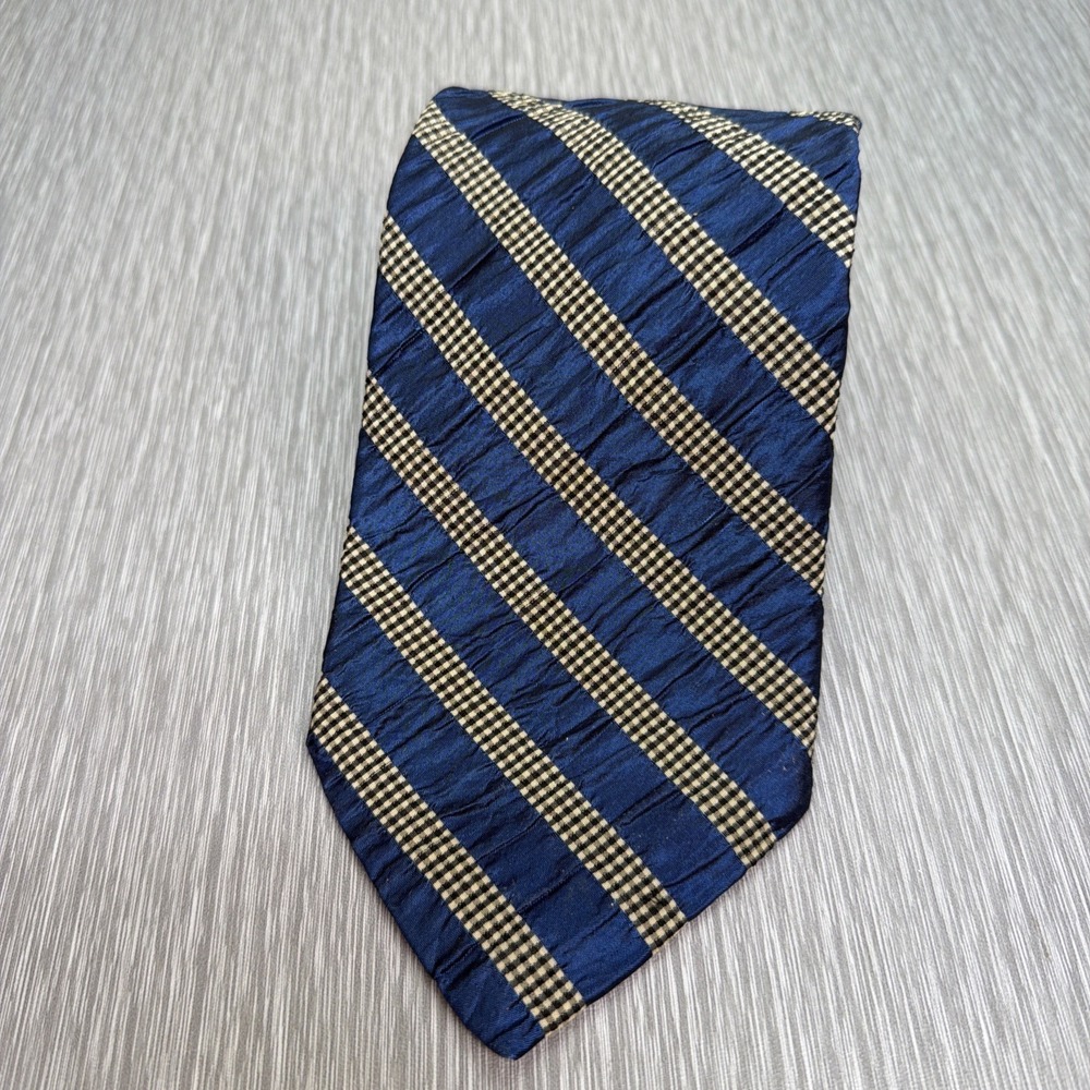 Robert Talbott Omaggio Silk Tie Blue Gold‎ Stripe Made USA Business